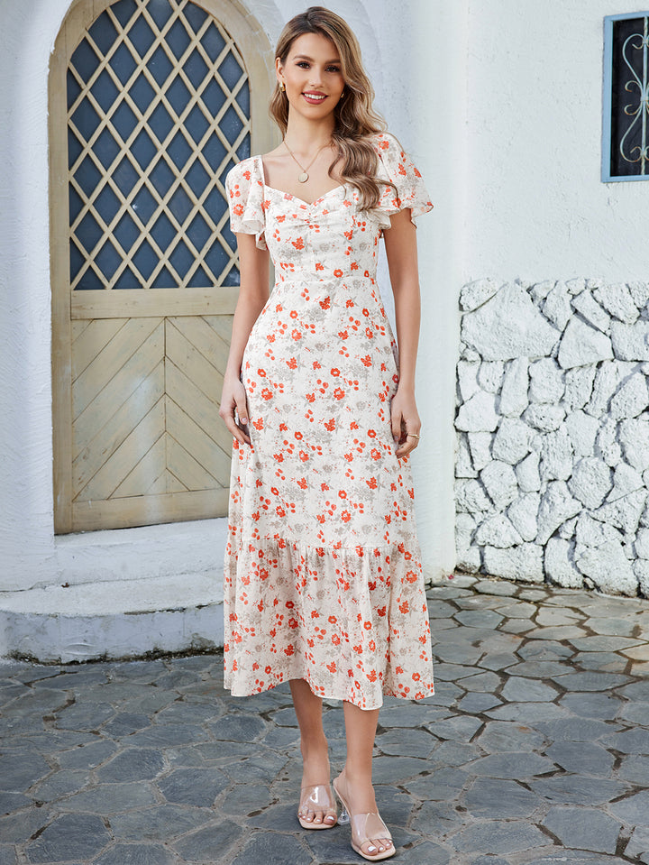 SIACY Floral V-neck Short Sleeve Dress