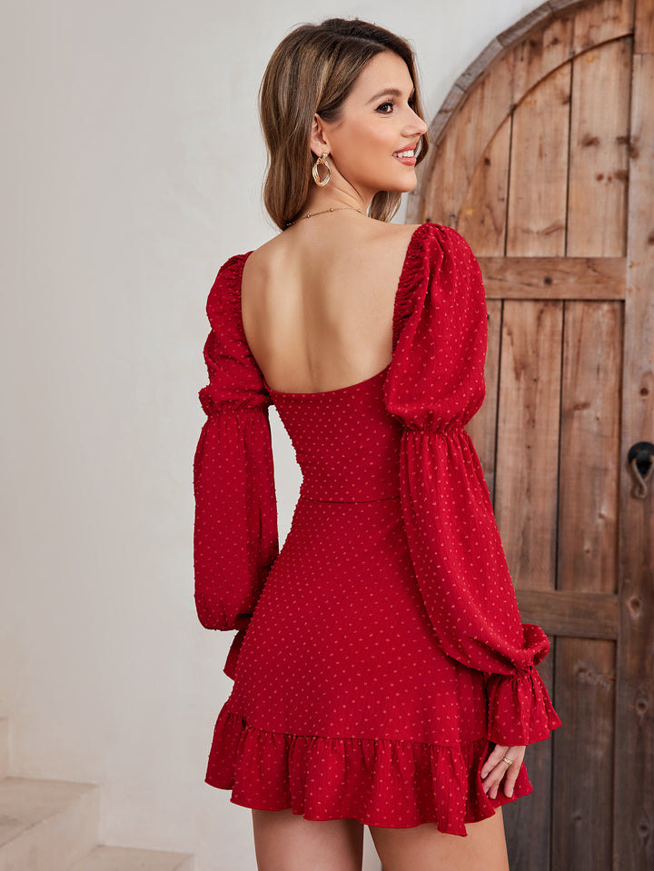 LEANA Puff-Sleeve Ruffled Mini Dress