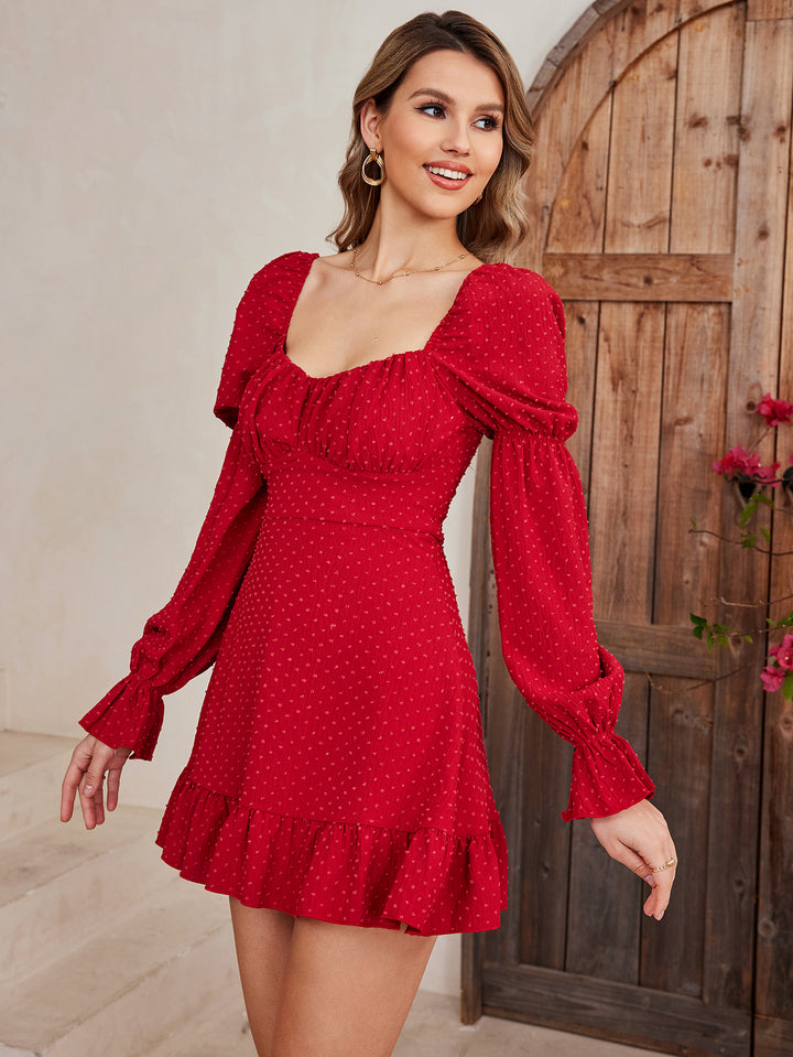 LEANA Puff-Sleeve Ruffled Mini Dress