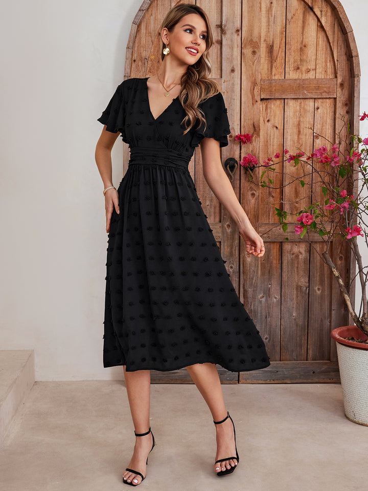 ELIALIA High Waist Slits Short Sleeve Dress