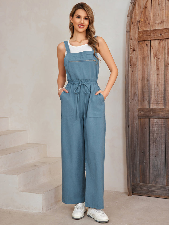 LIANA Drawstring Wide-leg Strap Straight-leg Jumpsuits