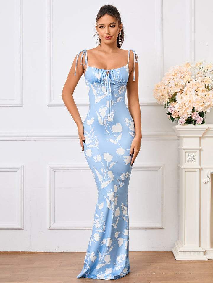 ELEANOR Tie Shoulder Floral Print Mermaid Prom Dress