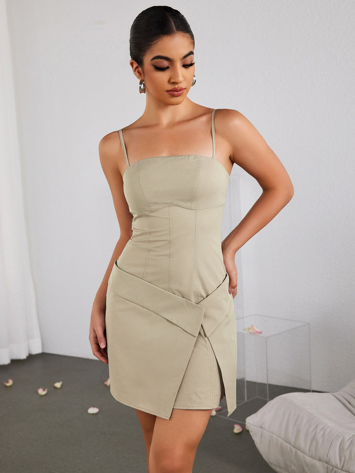 CELIANA Sexy Woven Twill Suit Slip Dress