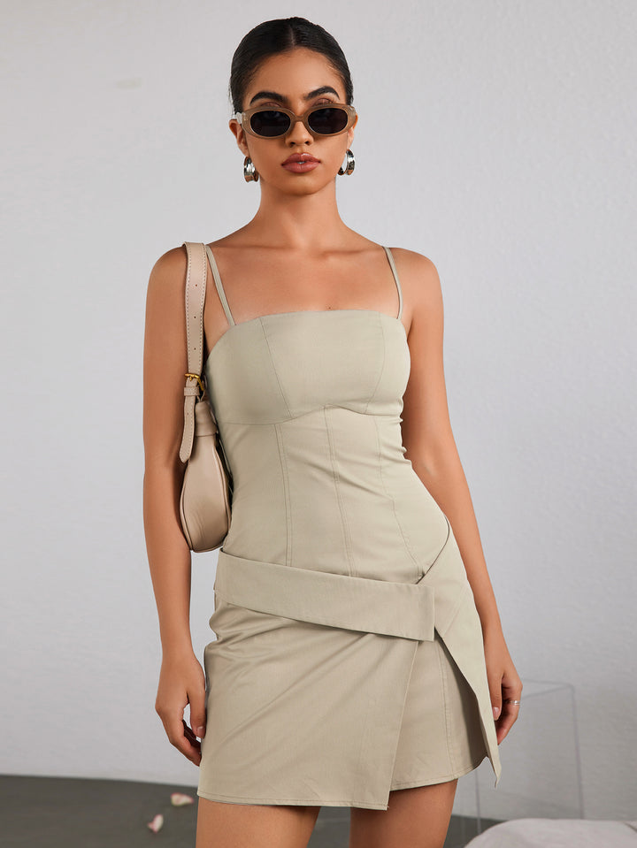 CELIANA Sexy Woven Twill Suit Slip Dress