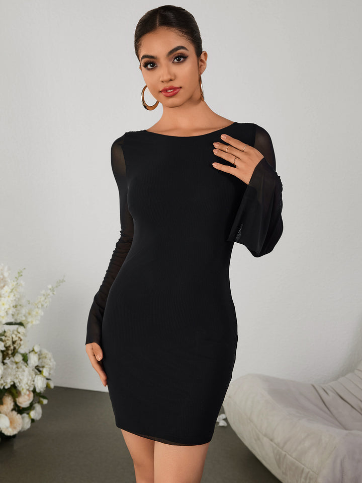 JANLA Round-neck Panelled Long-sleeved Gown Dress