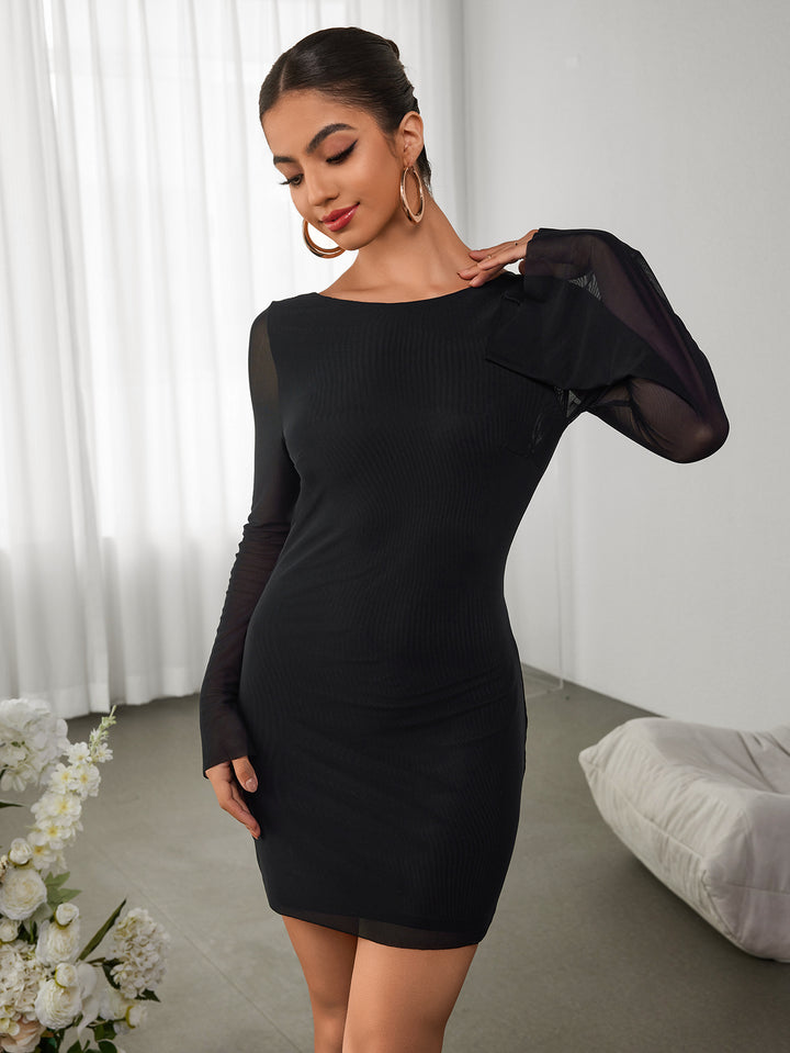 JANLA Round-neck Panelled Long-sleeved Gown Dress