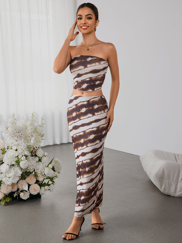 VALDAR Sexy Printed Bandeau & Slim Bodycon Skirt