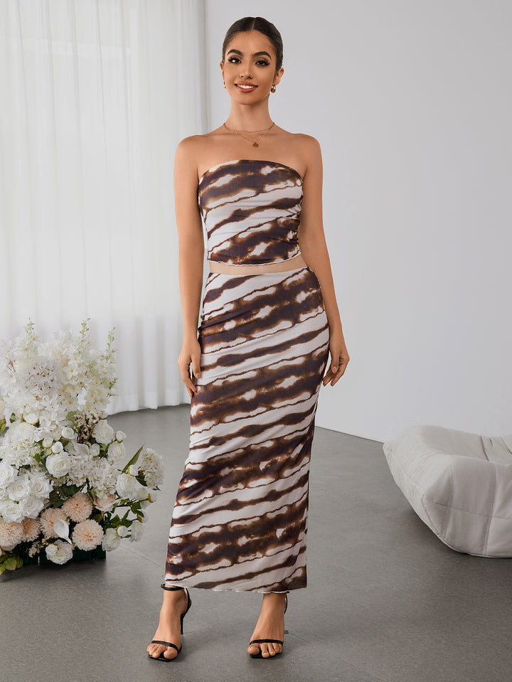 VALDAR Sexy Printed Bandeau & Slim Bodycon Skirt