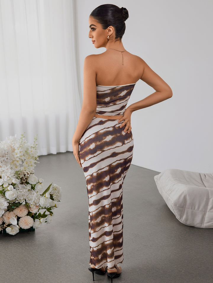 VALDAR Sexy Printed Bandeau & Slim Bodycon Skirt