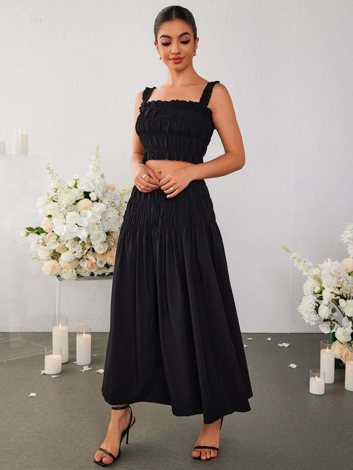 AINELA Crop Top & High-Waisted Pleated Oversized Skirt