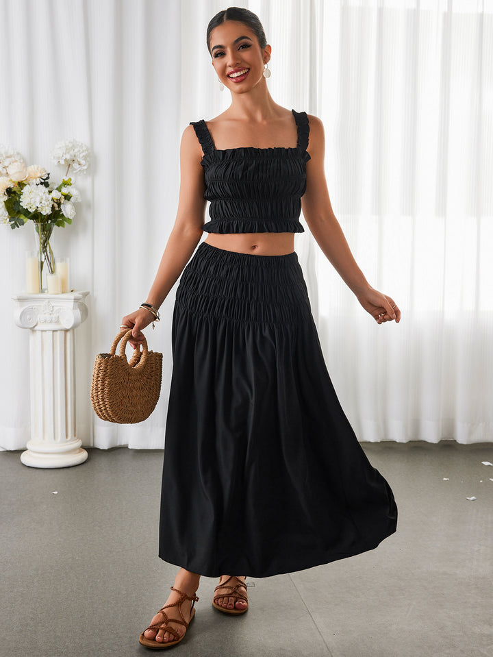 AINELA Crop Top & High-Waisted Pleated Oversized Skirt