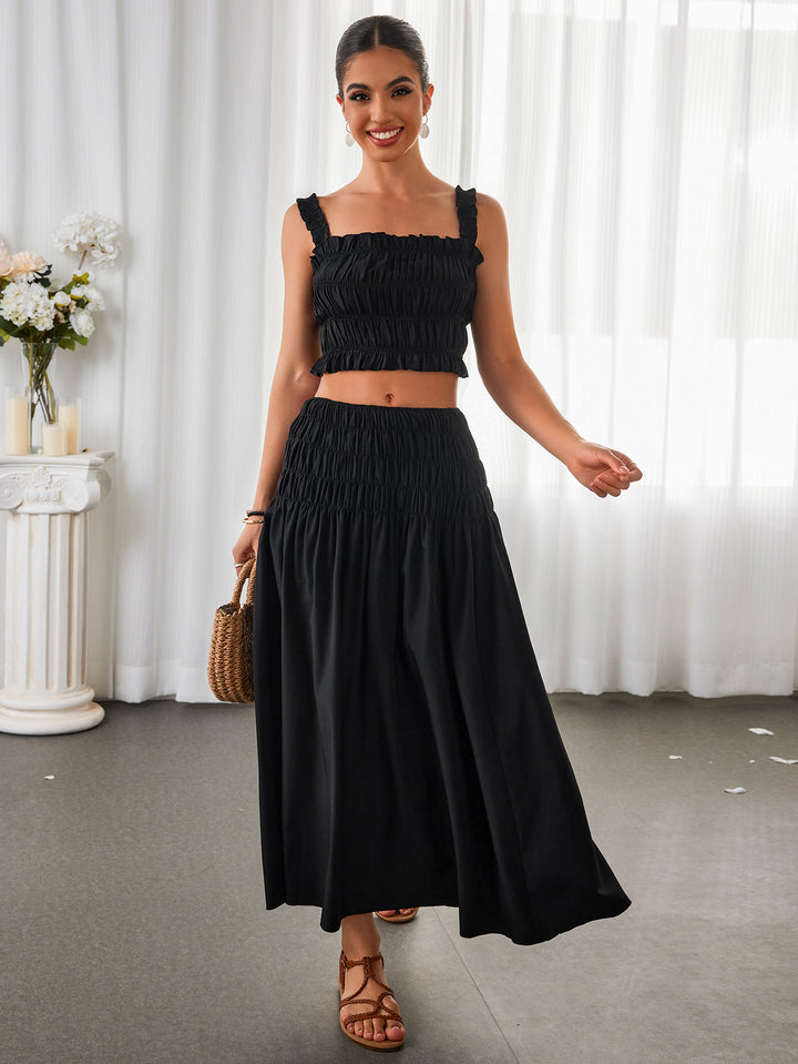 AINELA Crop Top & High-Waisted Pleated Oversized Skirt