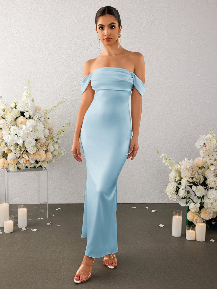 LIAAIN Temperament Straight-neck Satin Solid Color Bodycon Maxi Dress