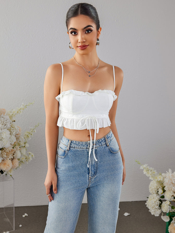 RCYELA Cut-out Lace Ruffle Cropped Camisole Crop Top