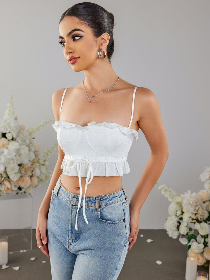 RCYELA Cut-out Lace Ruffle Cropped Camisole Crop Top