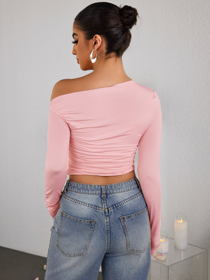 RCYCELIA Sexy Long Sleeved Pleated Open Navel Top