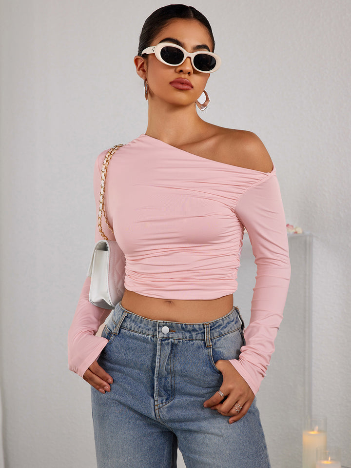 RCYCELIA Sexy Long Sleeved Pleated Open Navel Top