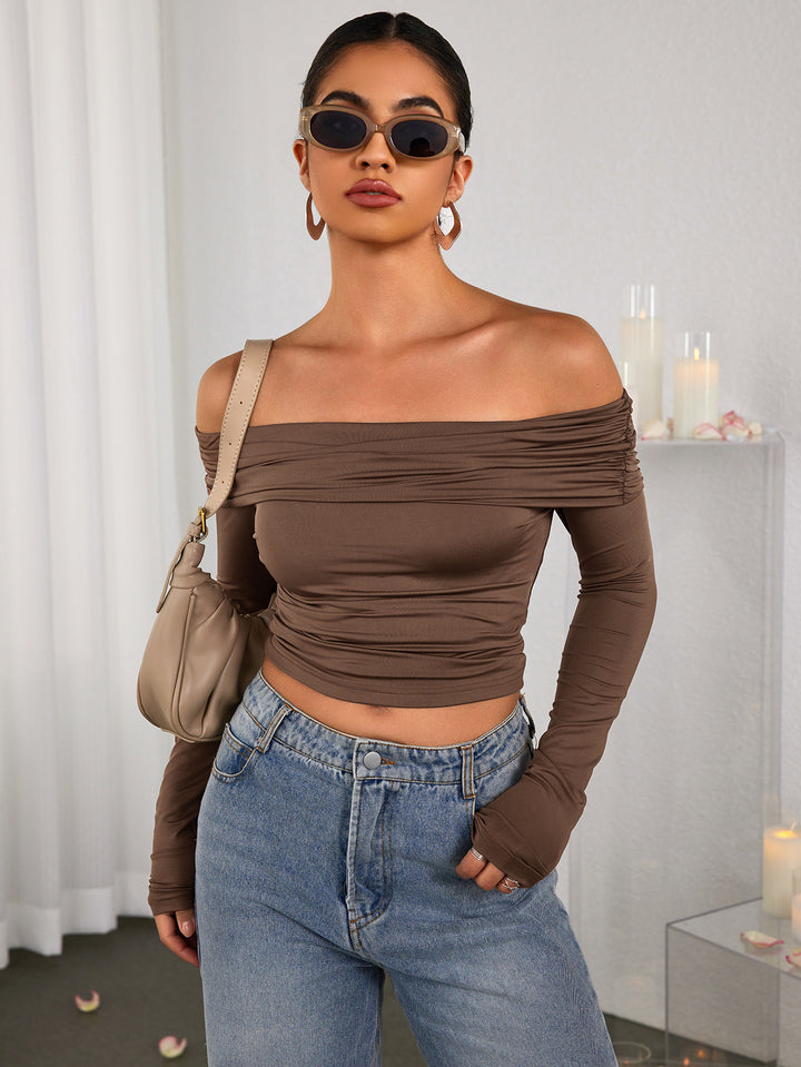 CELIALEA Fashion Solid Strapless Pullover Top