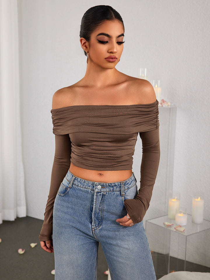 CELIALEA Fashion Solid Strapless Pullover Top