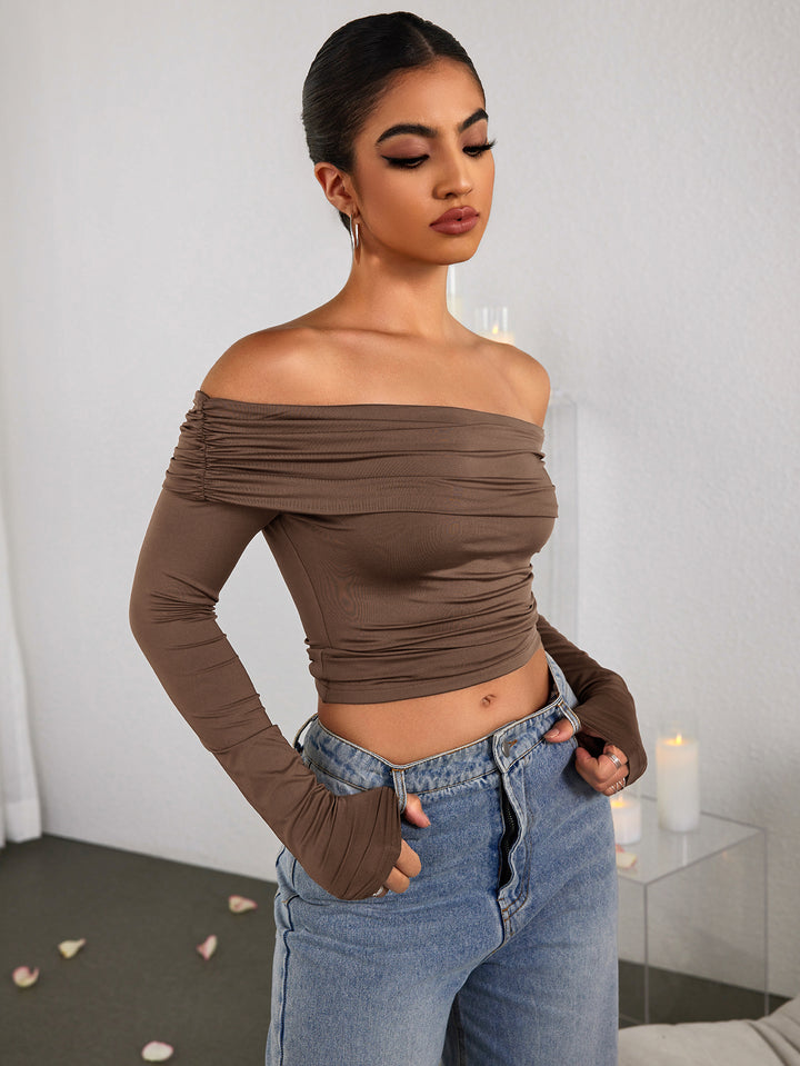 CELIALEA Fashion Solid Strapless Pullover Top