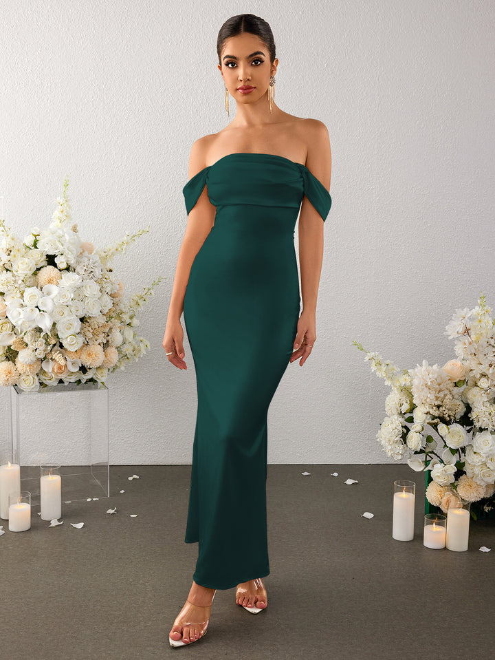 LIAAIN Temperament Straight-neck Satin Solid Color Bodycon Maxi Dress