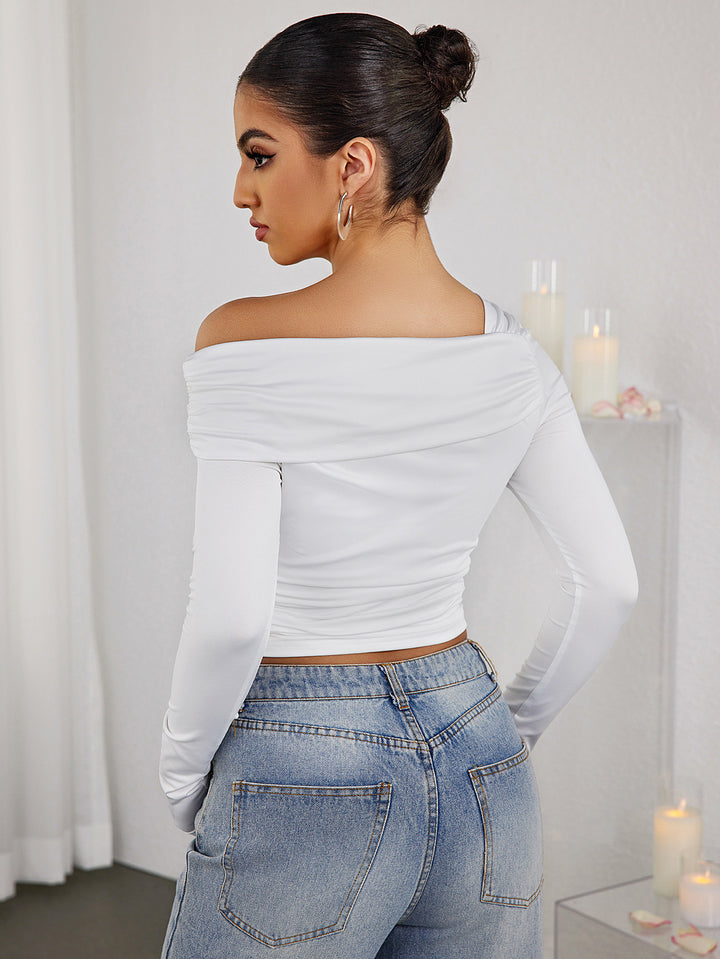 SIAVE Ruched One-shoulder Long-sleeved Top