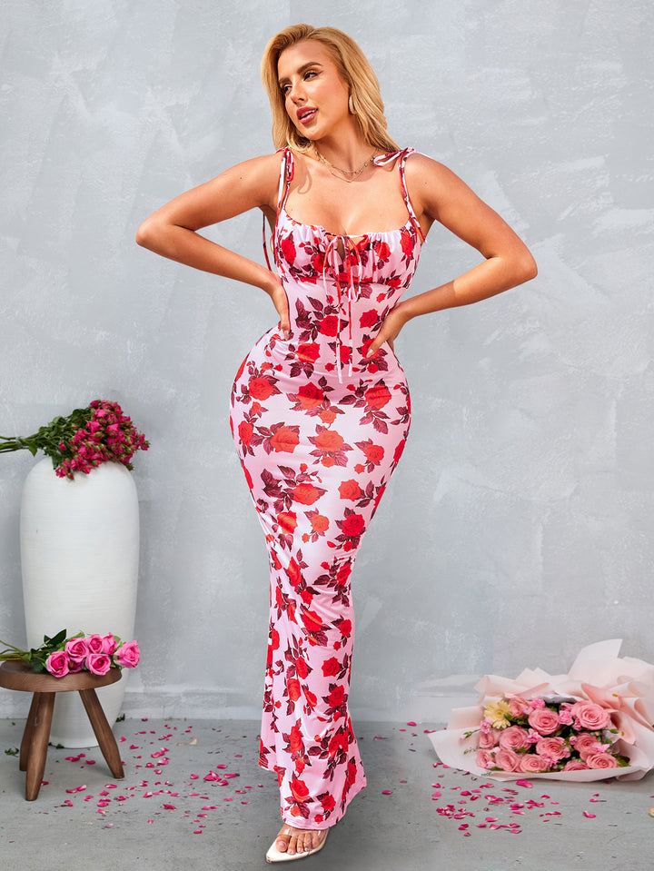 NAAVE Tight-fitting Printed Slip Maxi Dress, Rose / XS NAAVE Tight-fitting Printed Slip Maxi Dress, Rose / XS