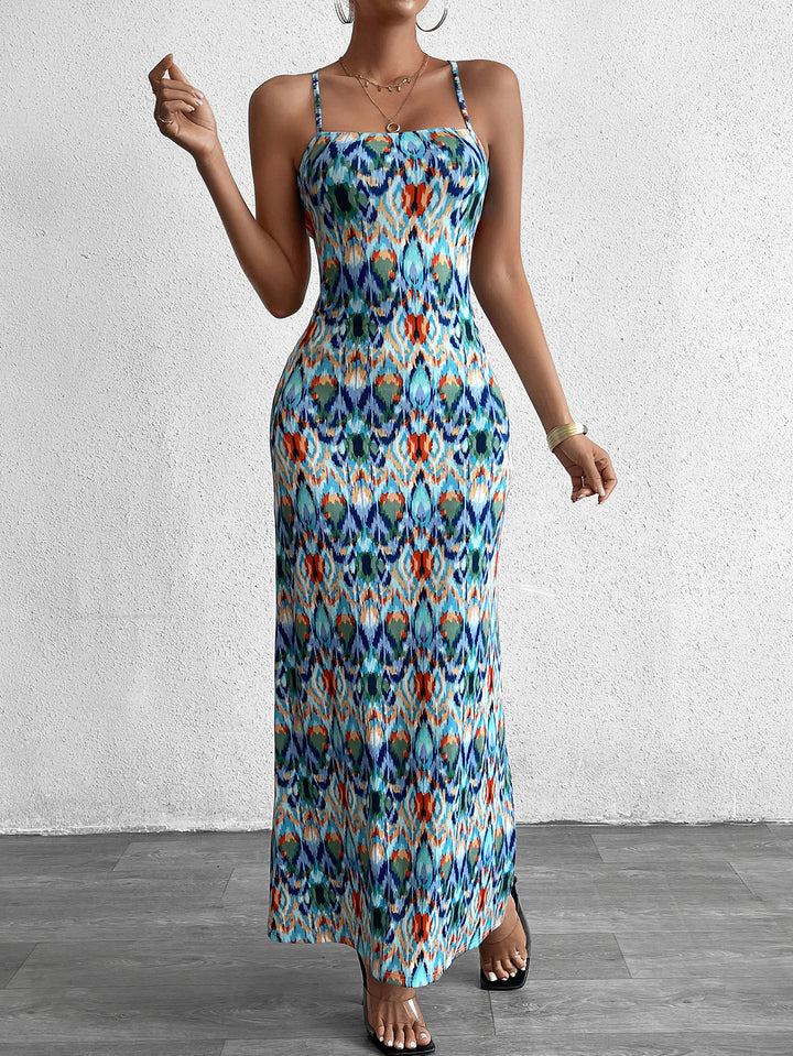 JAIVE Sexy Printed Backless Maxi Dress