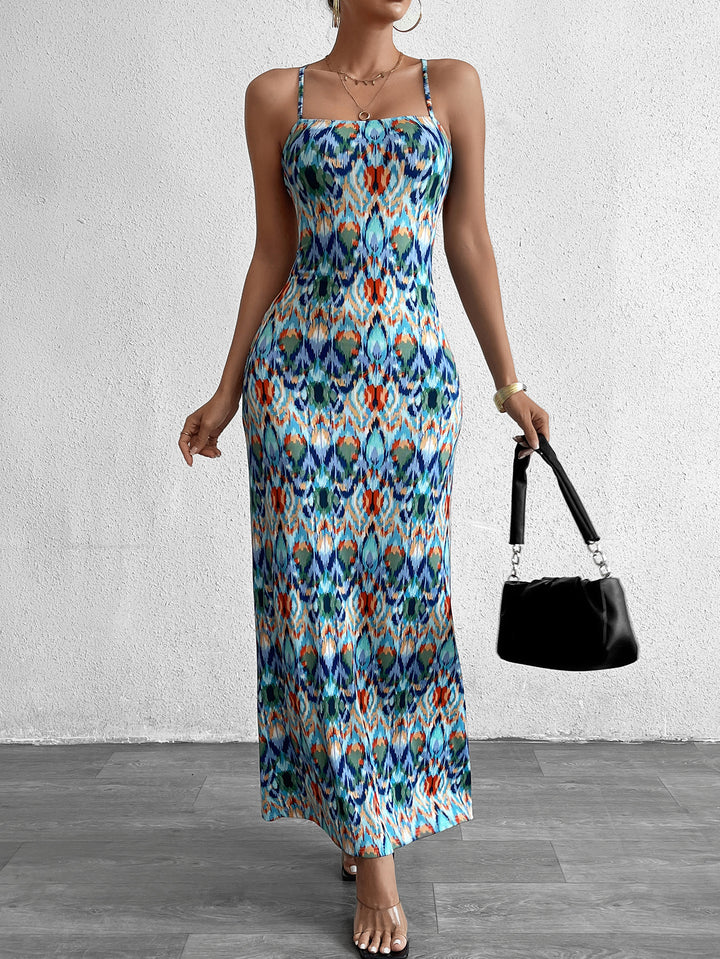 JAIVE Sexy Printed Backless Maxi Dress