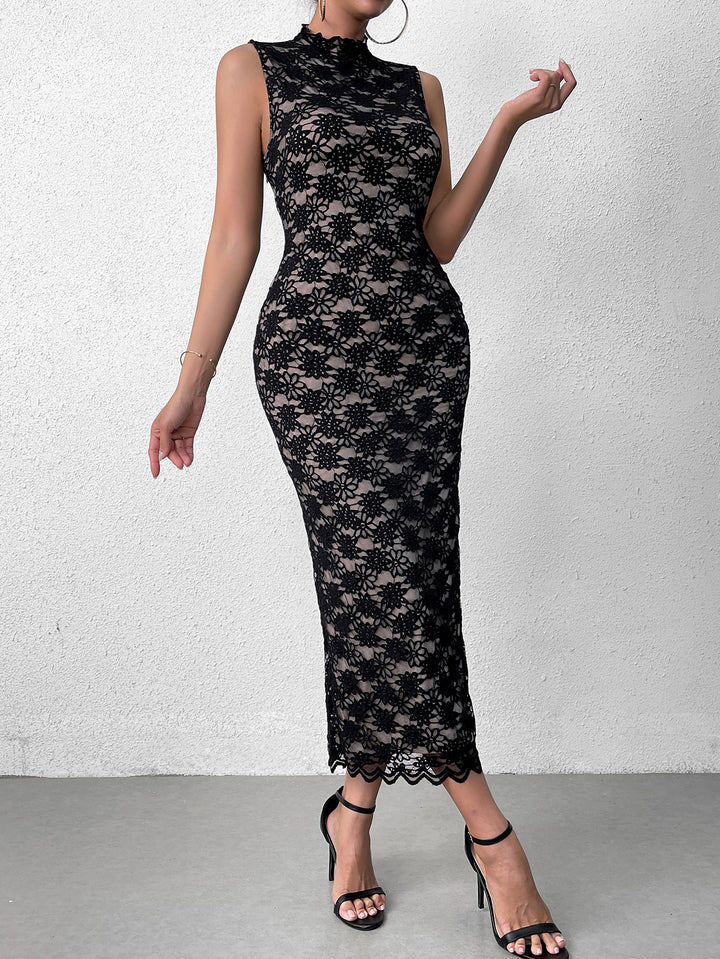 GENESIS Sexy Lace Print Cut Out Bodycon Midi Dress