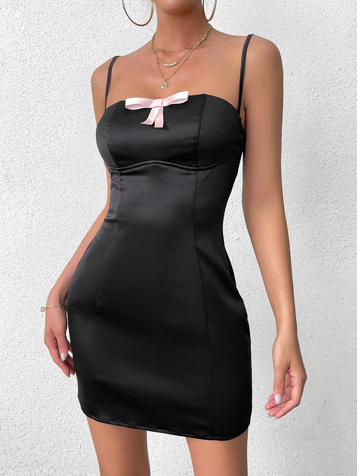 ERICA Sexy Bow-Embellished Sleeveless Backless Slip Bodycon Mini Dress