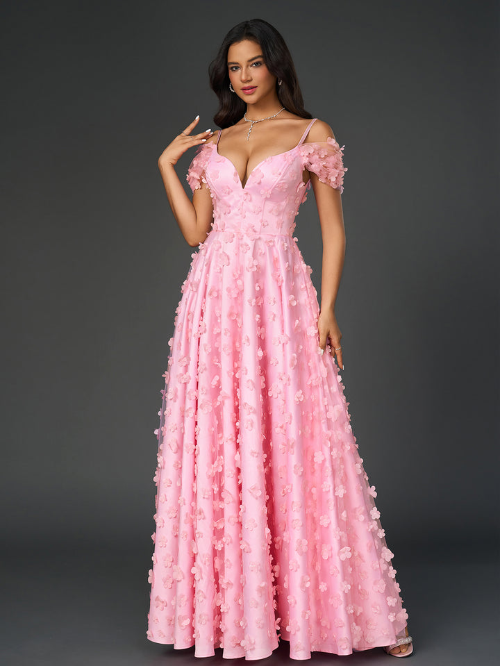 ANIA Flowers Embellished Ruched Prom Party Gowns