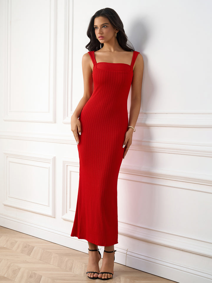 ASLA Sexy Solid Knit Bodycon Maxi Dress