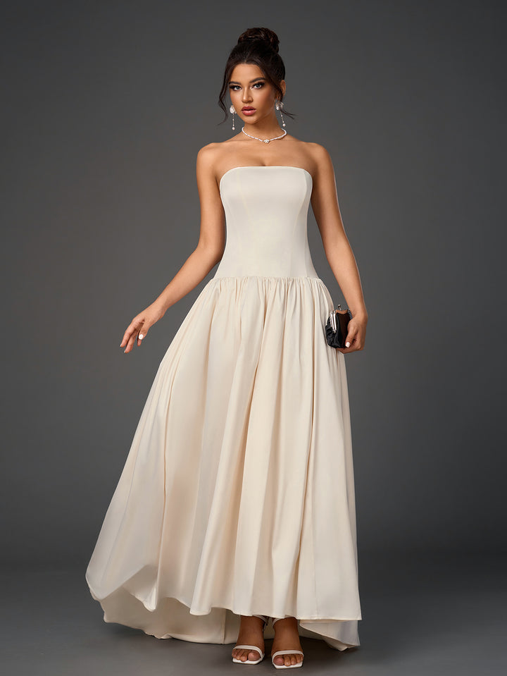 JORDYN Solid Sleeveless Off-Shoulder Strapless Slim Ruched Maxi Dress