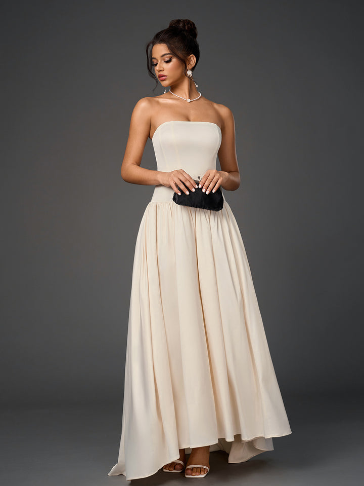 JORDYN Solid Sleeveless Off-Shoulder Strapless Slim Ruched Maxi Dress