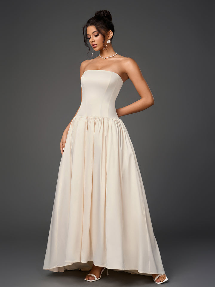 JORDYN Solid Sleeveless Off-Shoulder Strapless Slim Ruched Maxi Dress