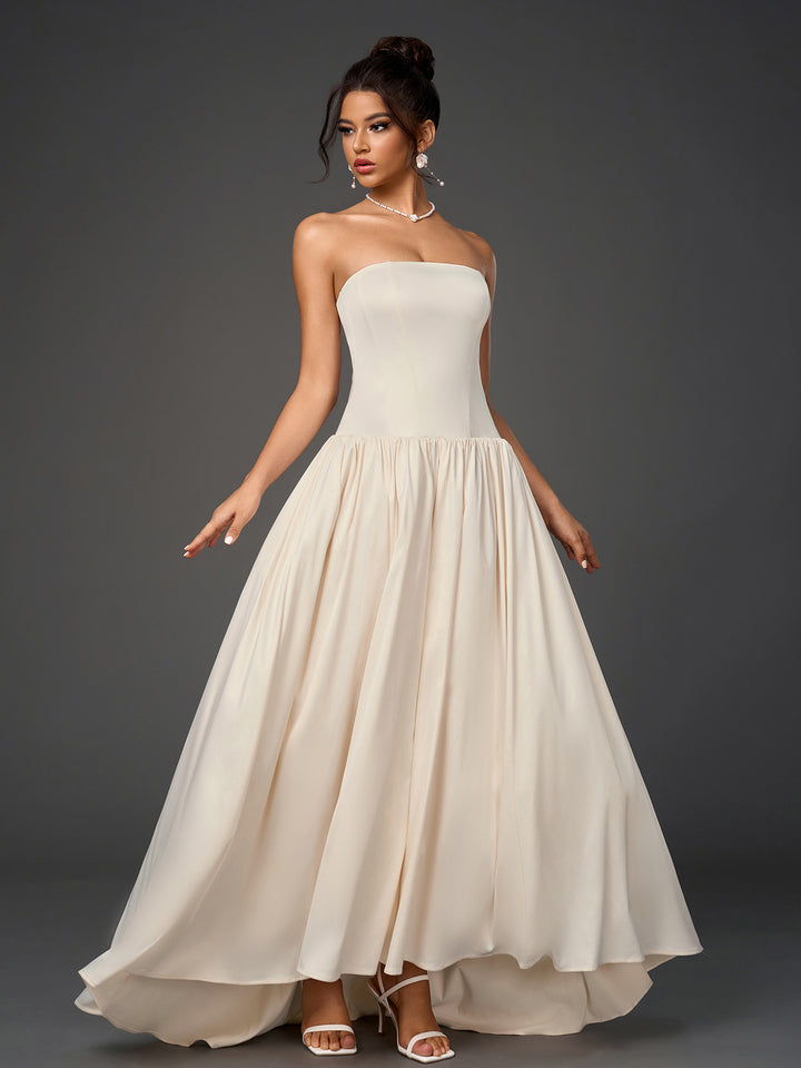 JORDYN Solid Sleeveless Off-Shoulder Strapless Slim Ruched Maxi Dress