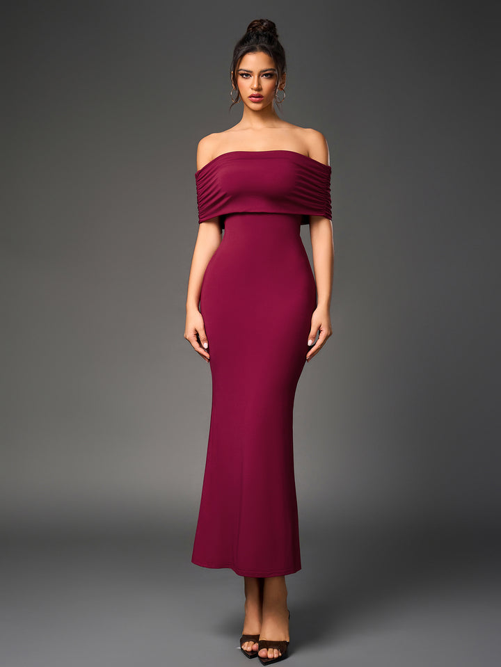 ALANIS Sexy Slim Backless Ruched Strapless Solid Bodycon Maxi Dress