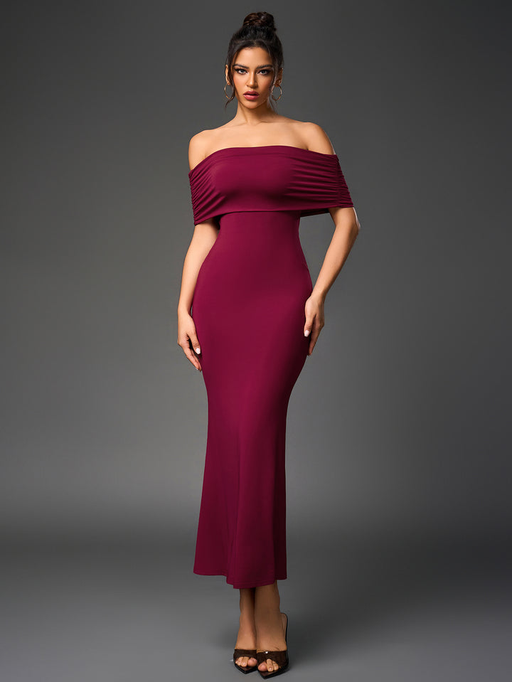 ALANIS Sexy Slim Backless Ruched Strapless Solid Bodycon Maxi Dress