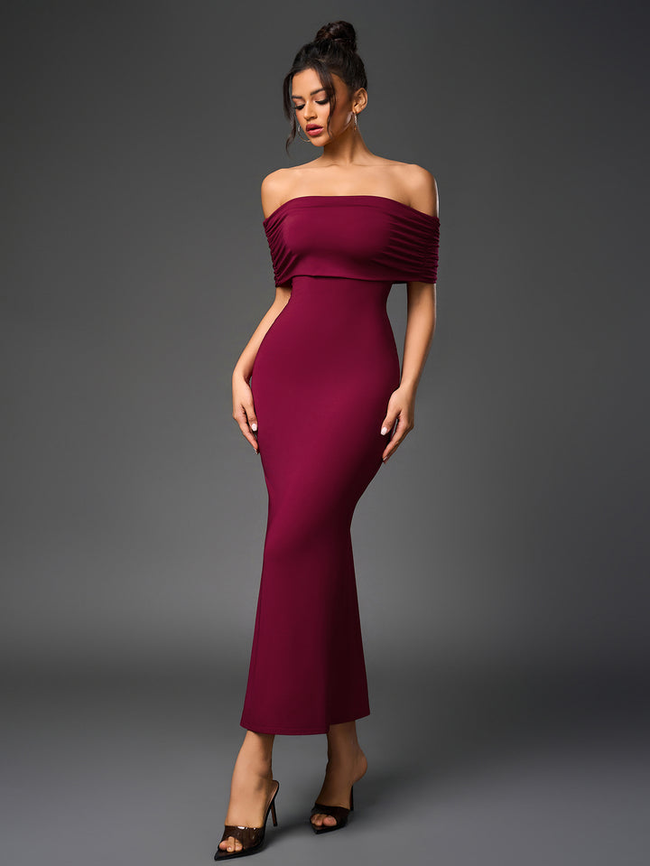 ALANIS Sexy Slim Backless Ruched Strapless Solid Bodycon Maxi Dress