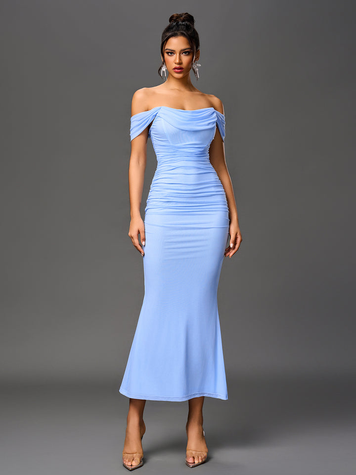 ASHTON Sexy Off-Shoulder Mesh Bandeau Bodycon Maxi Dress