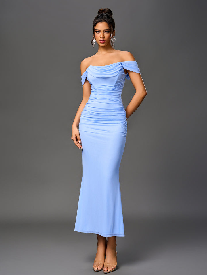 ASHTON Sexy Off-Shoulder Mesh Bandeau Bodycon Maxi Dress