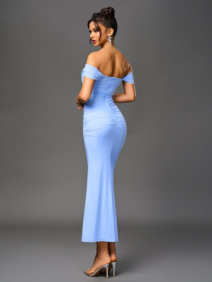 ASHTON Sexy Off-Shoulder Mesh Bandeau Bodycon Maxi Dress