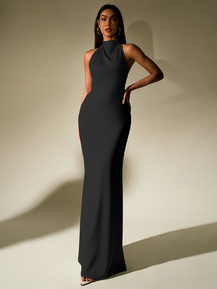 GUINEVERE Temperament Solid Sleeveless Halter Neck Backless Bodycon Ma Courecrop GUINEVERE Temperament Solid Sleeveless Halter Neck Backless Bodycon Ma Courecrop