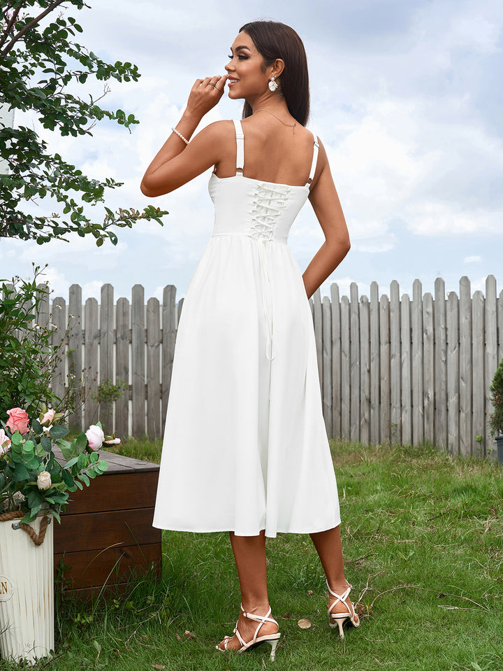 ANGELICA Sexy Sleeveless Solid Backless Slip Corset Midi Dress