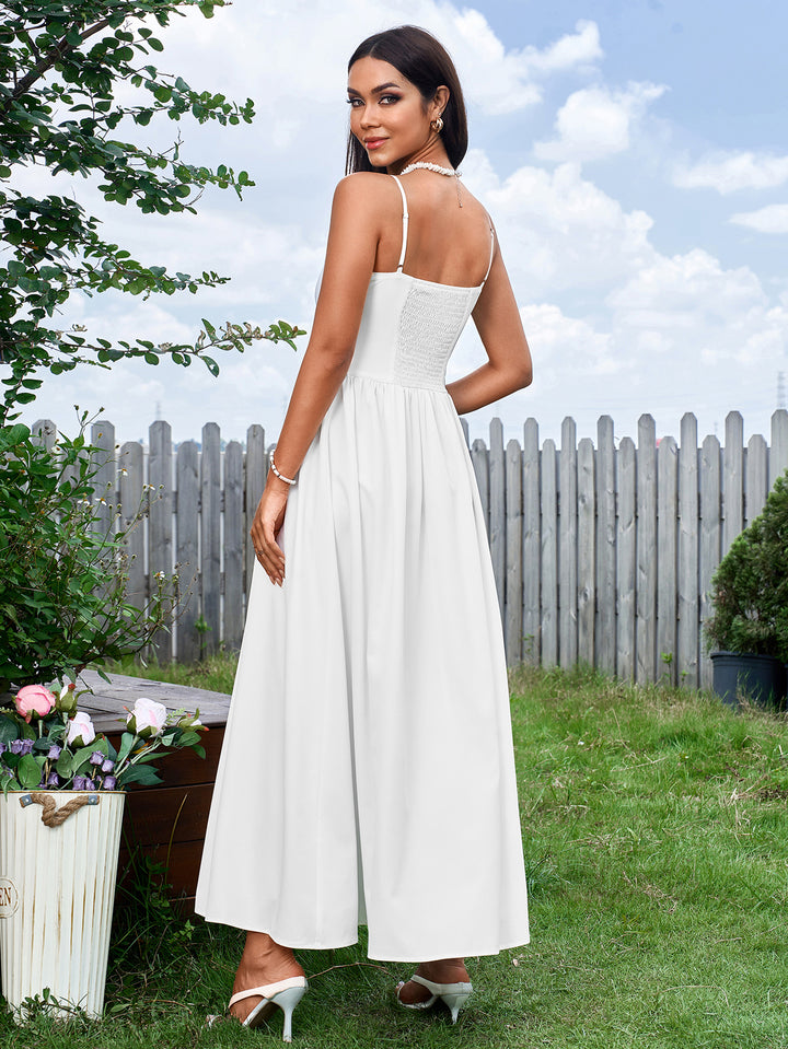 BRIELLE Solid Sleeveless Backless Waist-Cinching Ruched Slip Maxi Dress