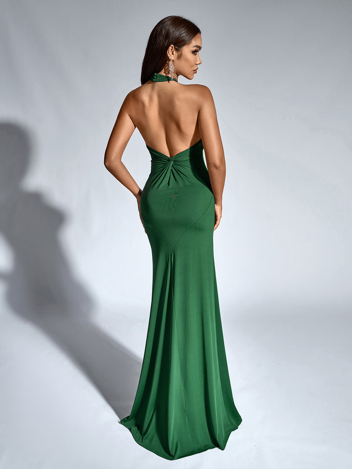 CARMEN Sexy Solid Slim Halter Neck Sleeveless Backless Strapless Ruched Gown