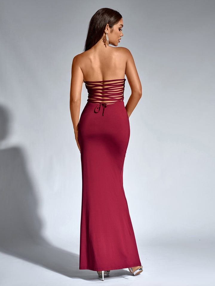 BLANCA Sexy Off-Shoulder Solid Backless Ruched Bodycon Maxi Dress