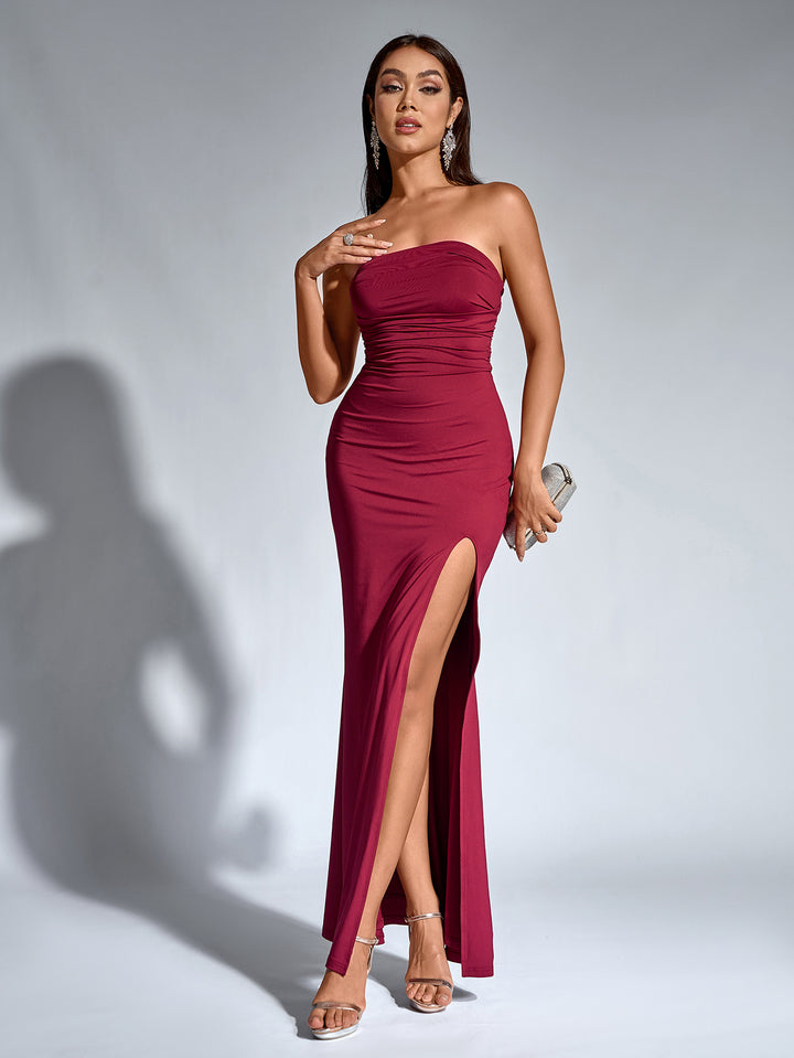 BLANCA Sexy Off-Shoulder Solid Backless Ruched Bodycon Maxi Dress