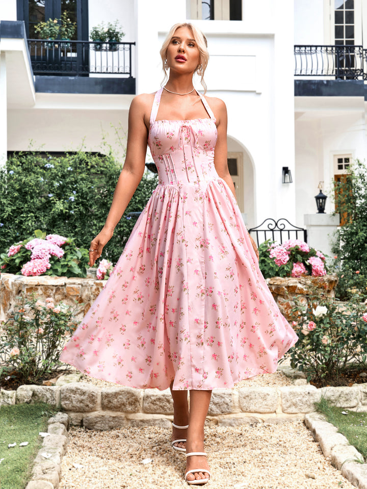 DARALEA Halter Tie Floral Smocking Dress